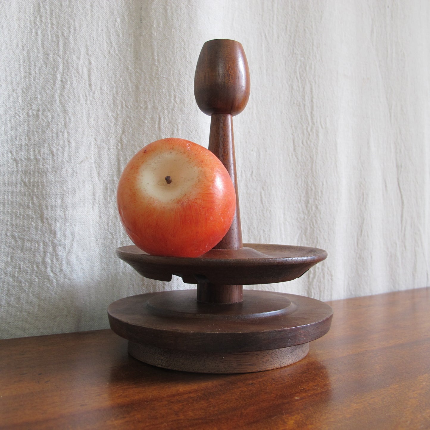 Midcentury Danish turned teak candlestick and cruet stand, c. 1950 1960 vintage antique