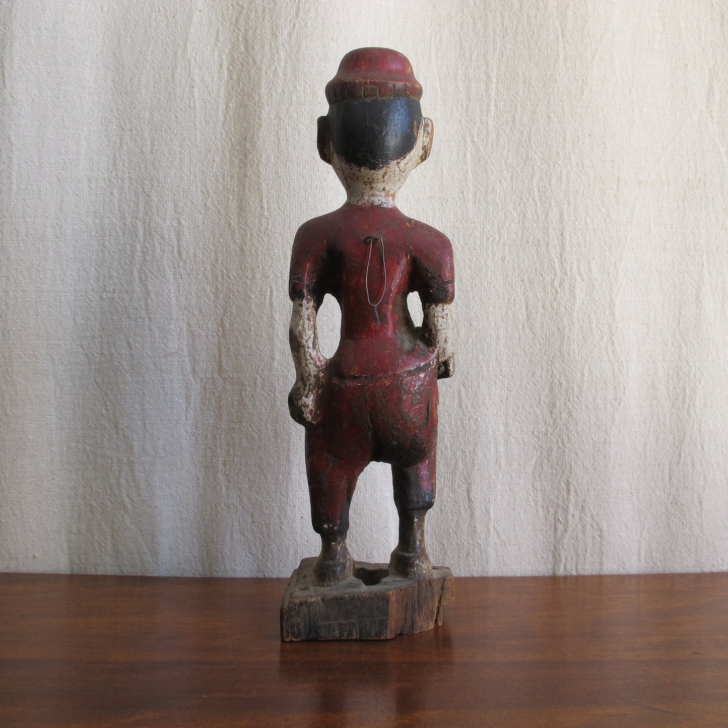 Rare 19th century Rajasthani Indian carved and painted wood mechanical musician, with articulated movable arm