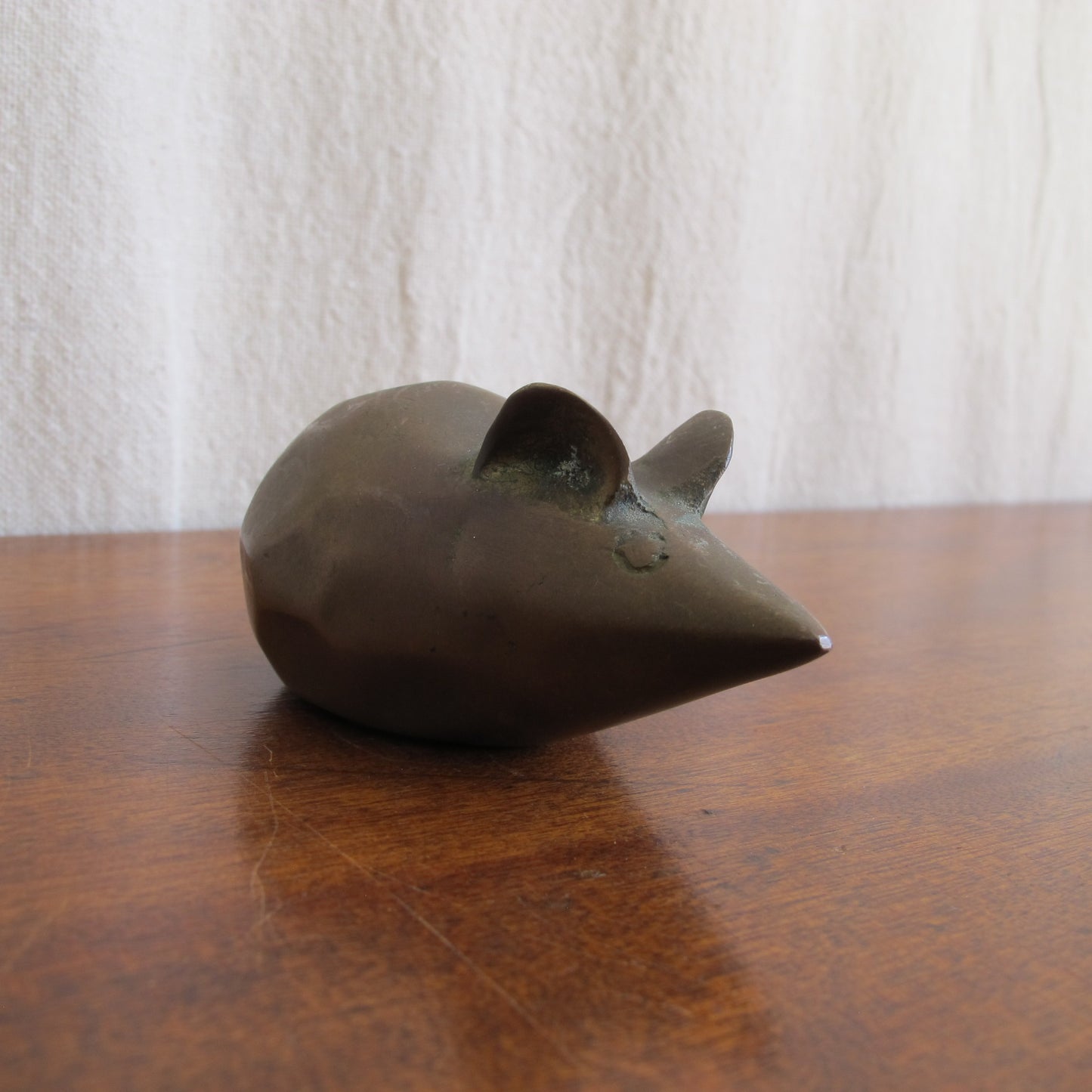 Abstracted brutalist mouse sculpture, solid brass, c. 1970