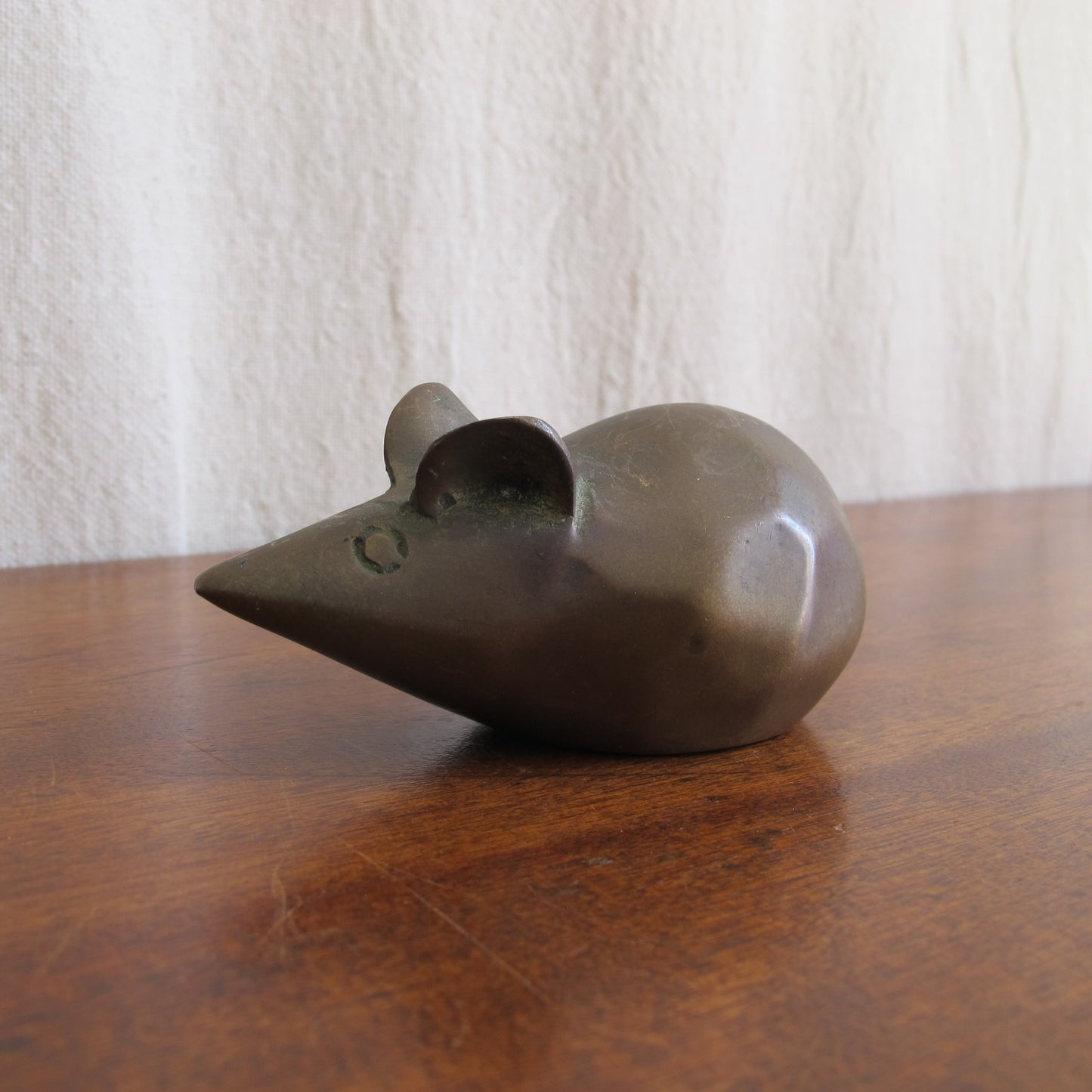 Abstracted brutalist mouse sculpture, solid brass, c. 1970