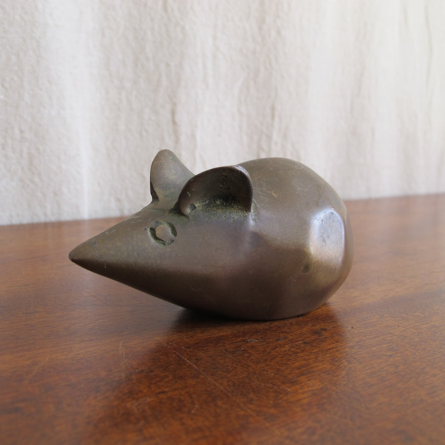 Abstracted brutalist mouse sculpture, solid brass, c. 1970