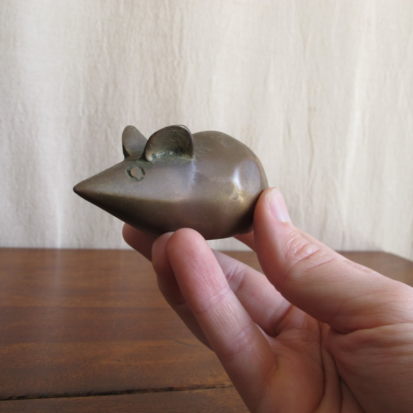 Abstracted brutalist mouse sculpture, solid brass, c. 1970