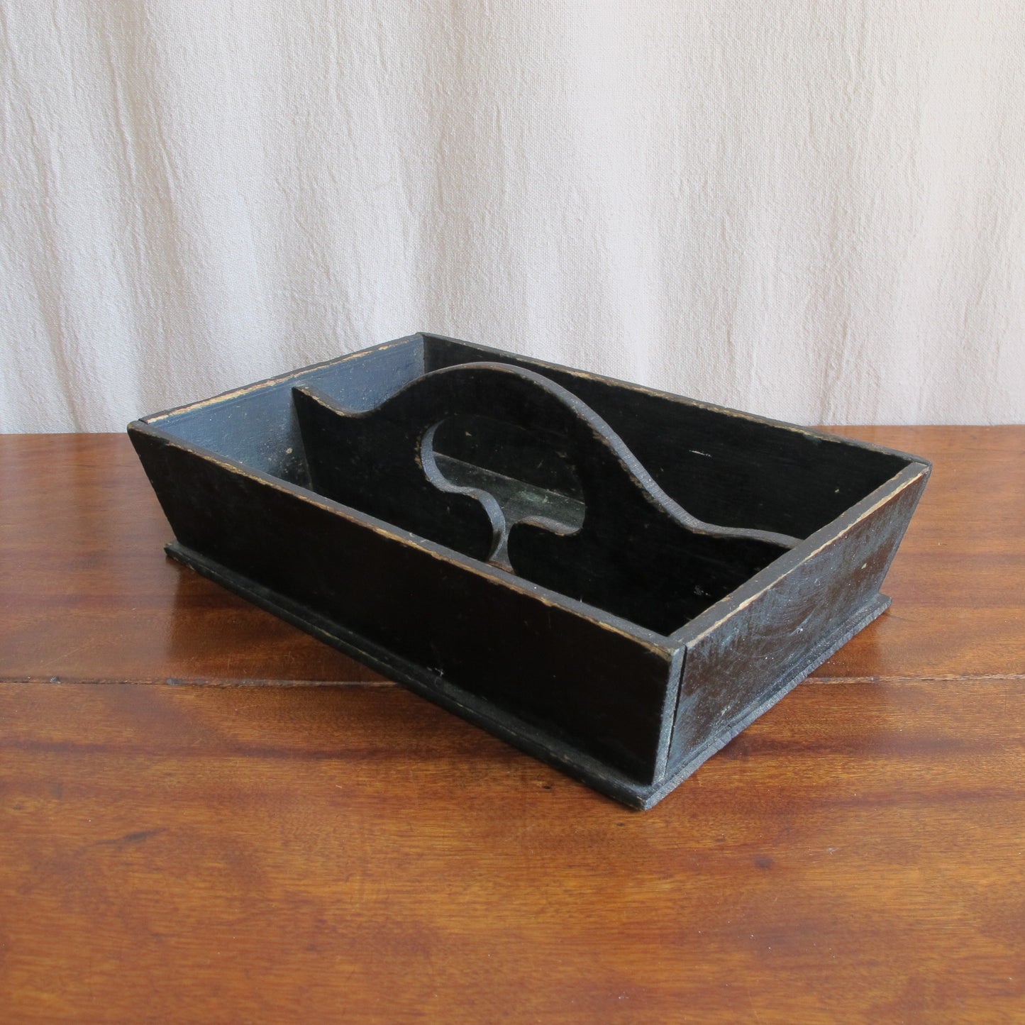 Cutlery box in original green paint surface, American c. 1850, vintage antique