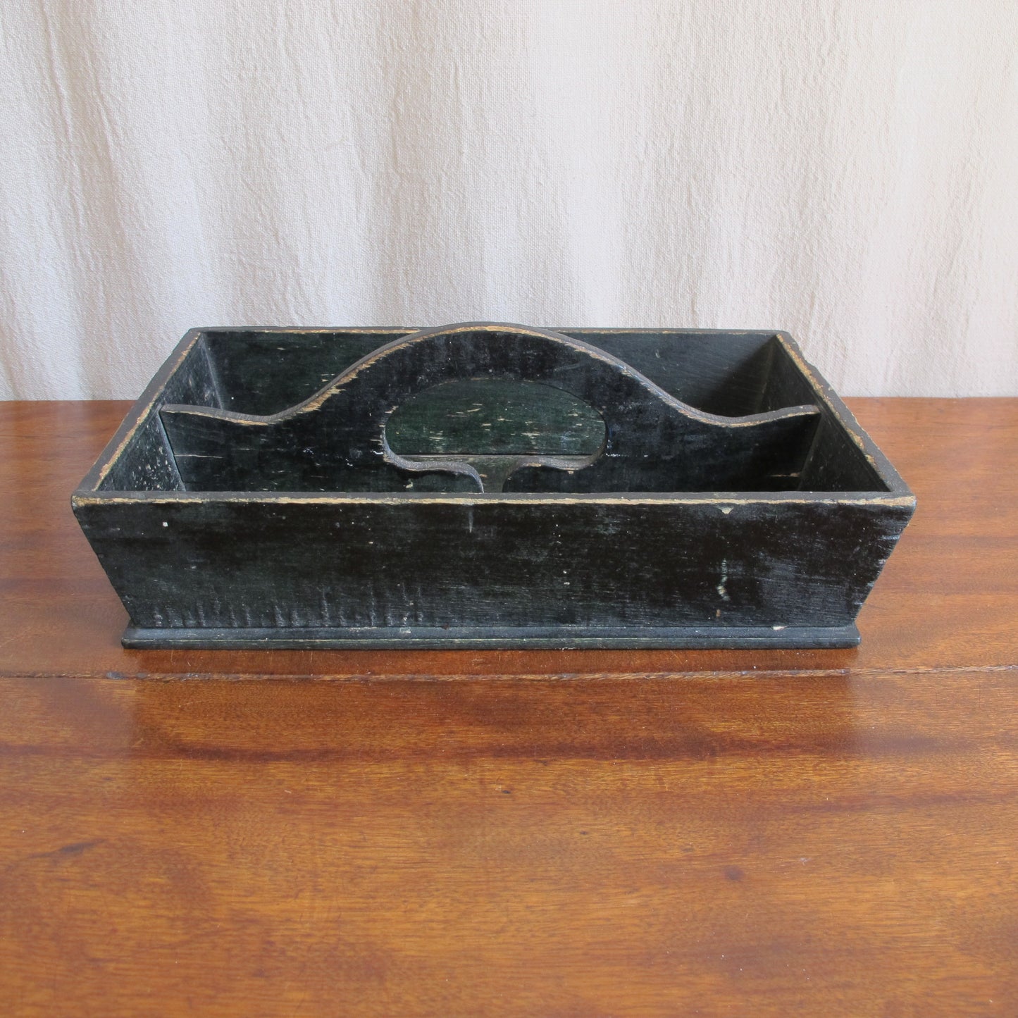 Cutlery box in original green paint surface, American c. 1850, vintage antique