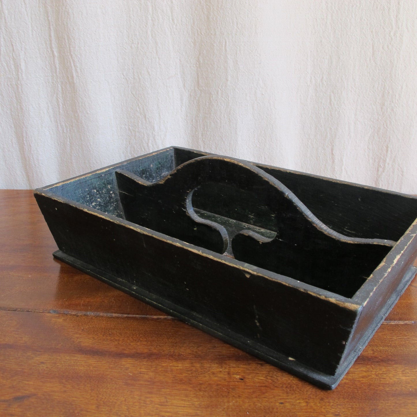 Cutlery box in original green paint surface, American c. 1850, vintage antique