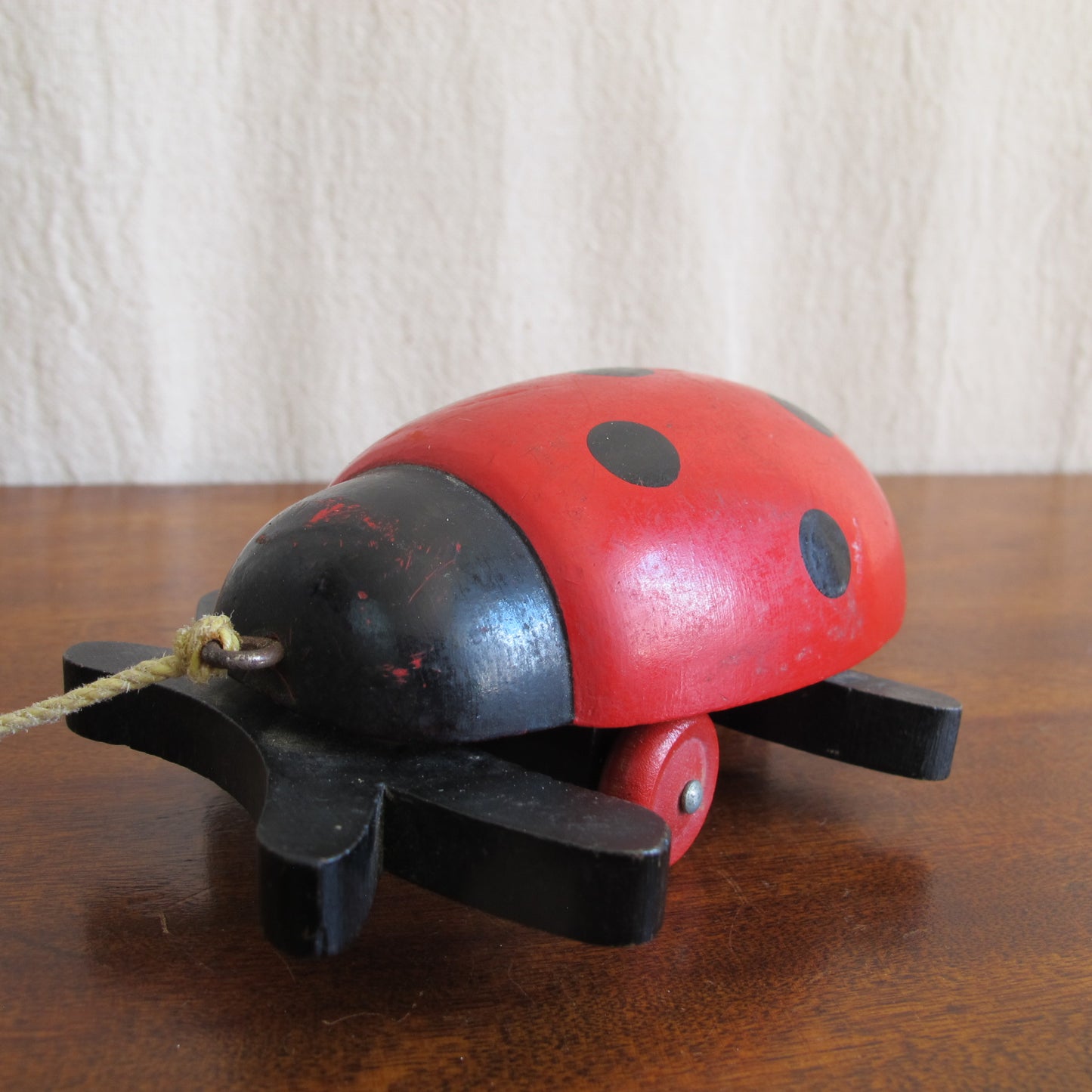 Ladybug pull toy by Brio of Sweden, c. 1950 1960, vintage antique