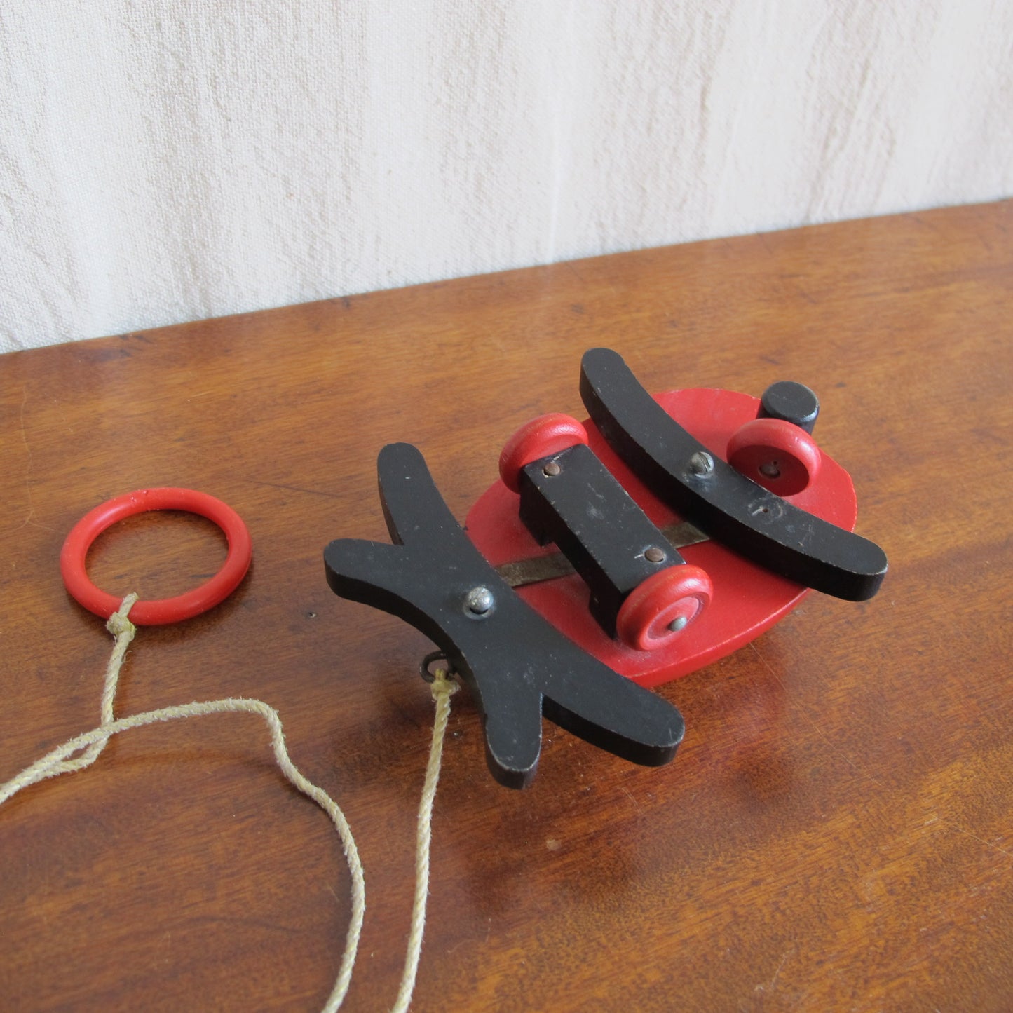 Ladybug pull toy by Brio of Sweden, c. 1950 1960, vintage antique