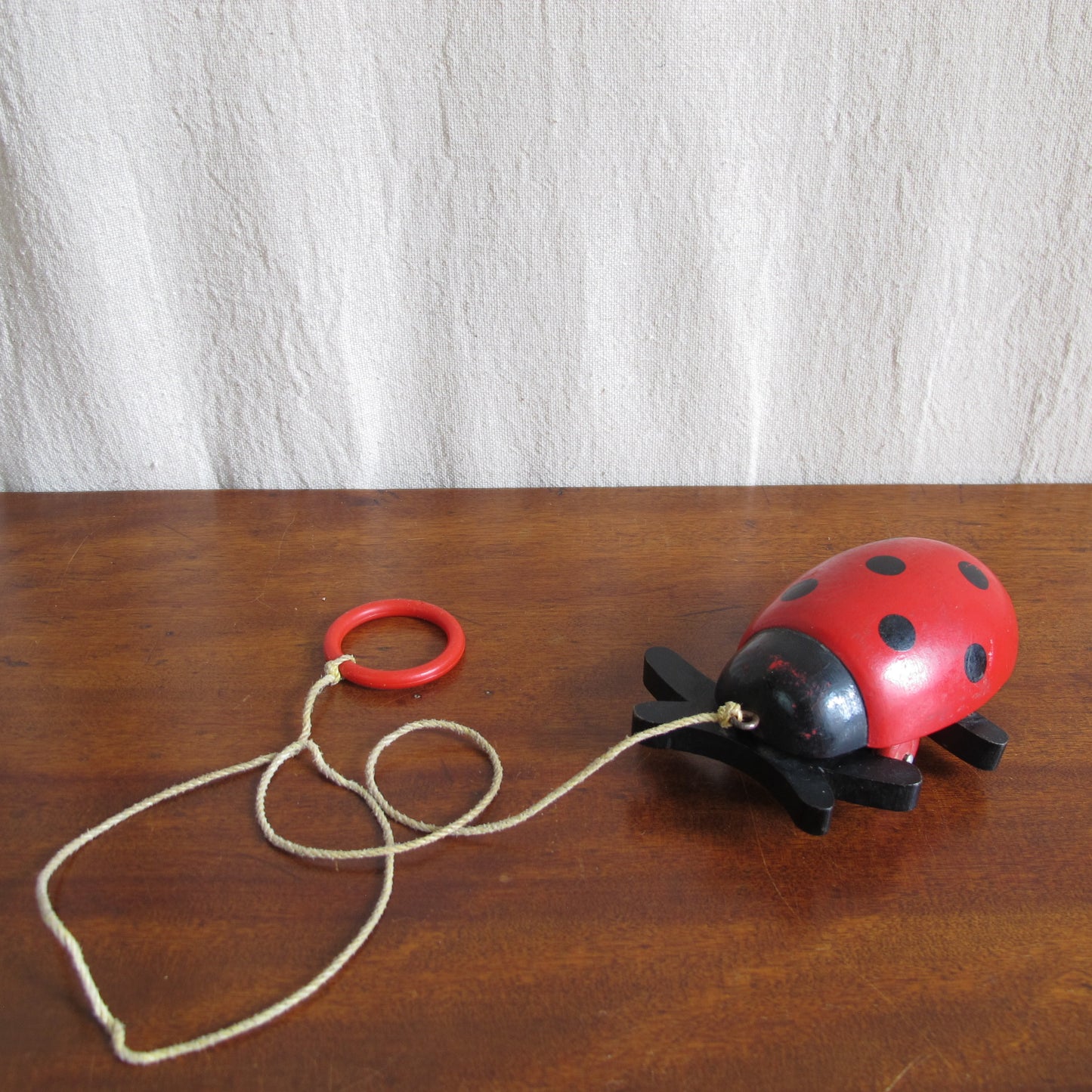 Ladybug pull toy by Brio of Sweden, c. 1950 1960, vintage antique