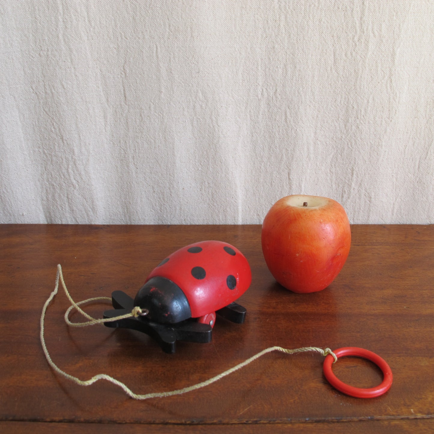 Ladybug pull toy by Brio of Sweden, c. 1950 1960, vintage antique