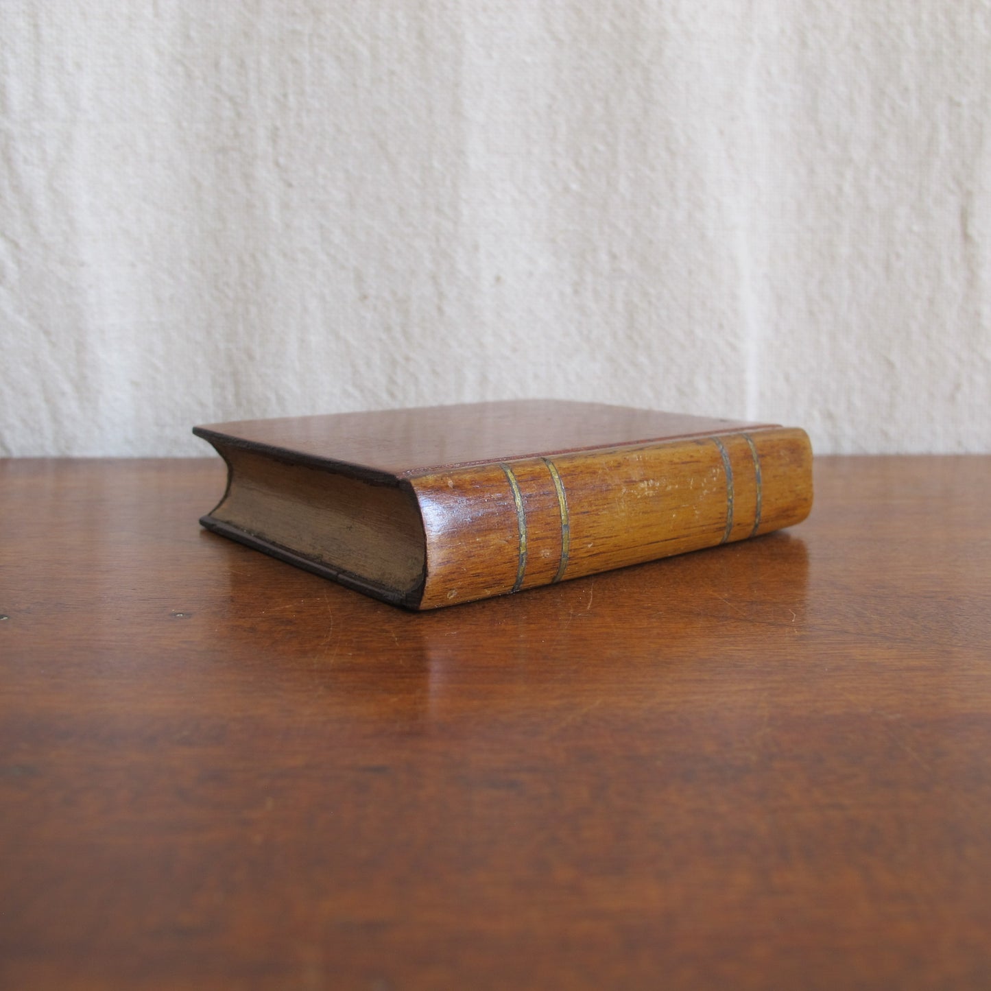 Wooden whimsy miniature book, inlaid with brass, late 19th c.