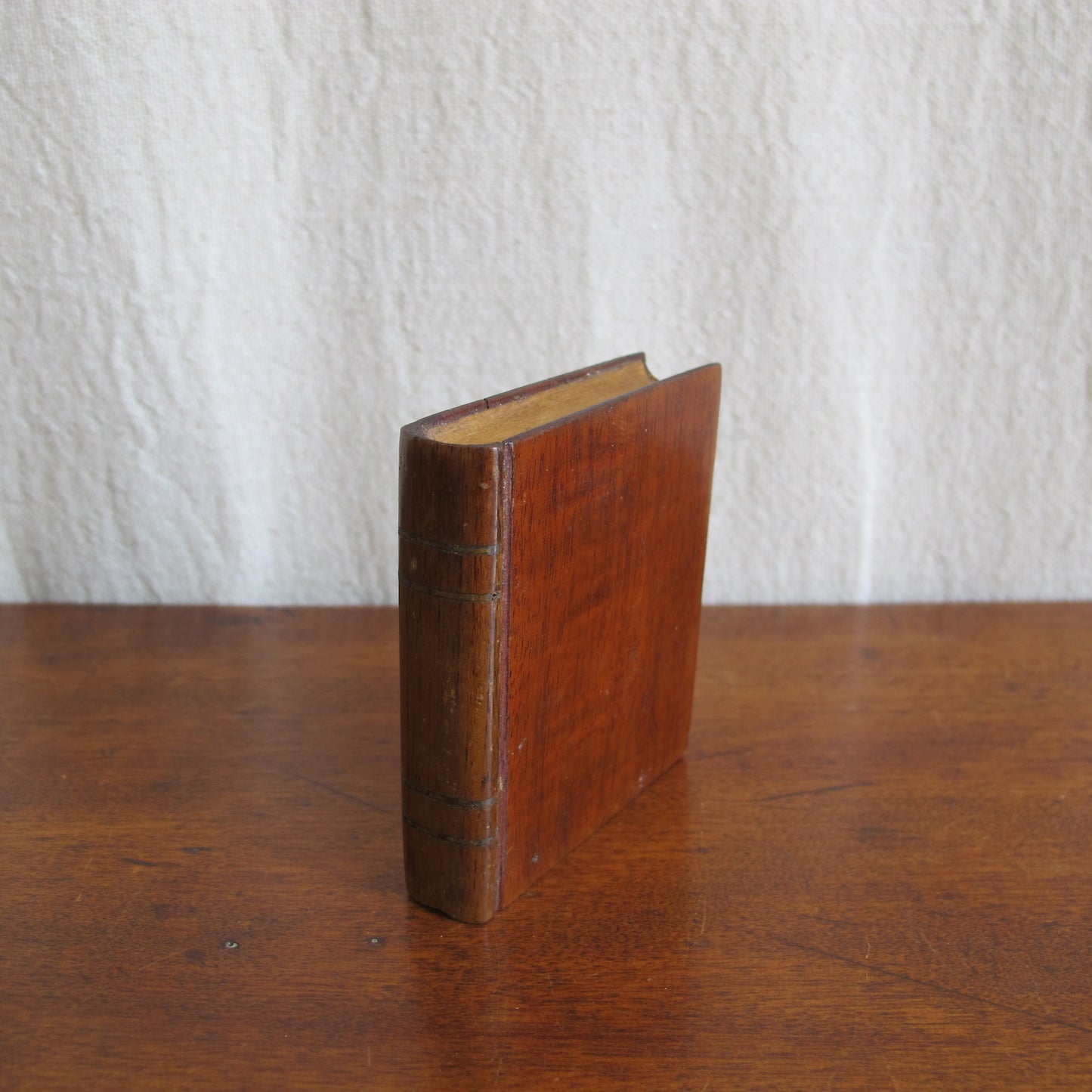 Wooden whimsy miniature book, inlaid with brass, late 19th c.