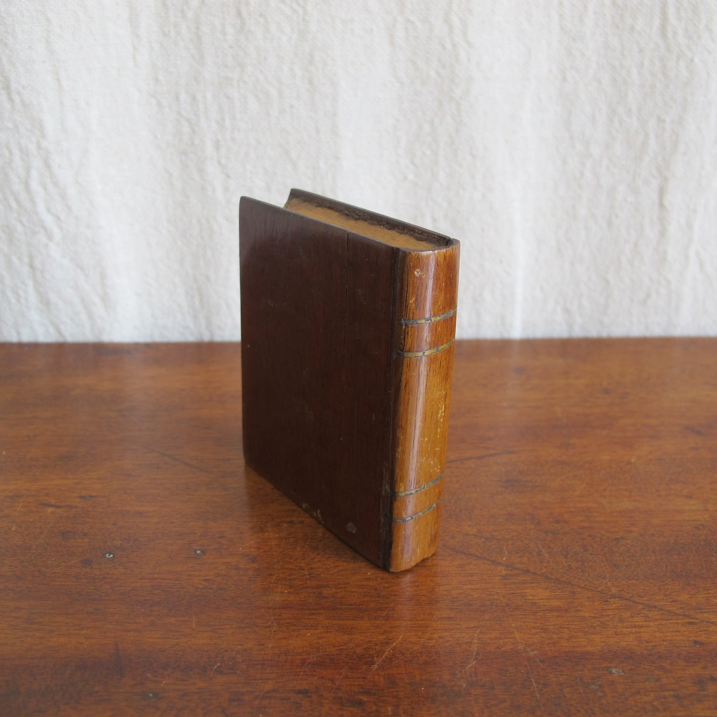 Wooden whimsy miniature book, inlaid with brass, late 19th c.