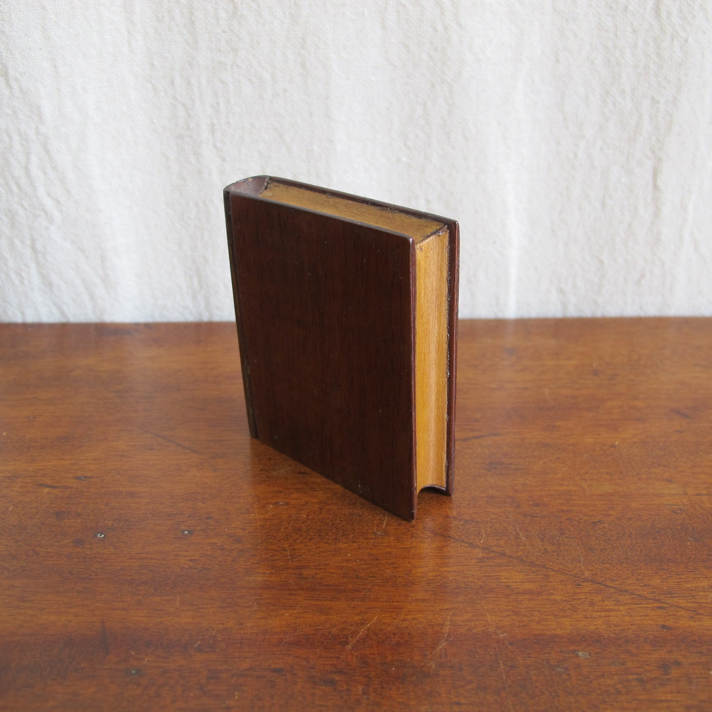 Wooden whimsy miniature book, inlaid with brass, late 19th c.