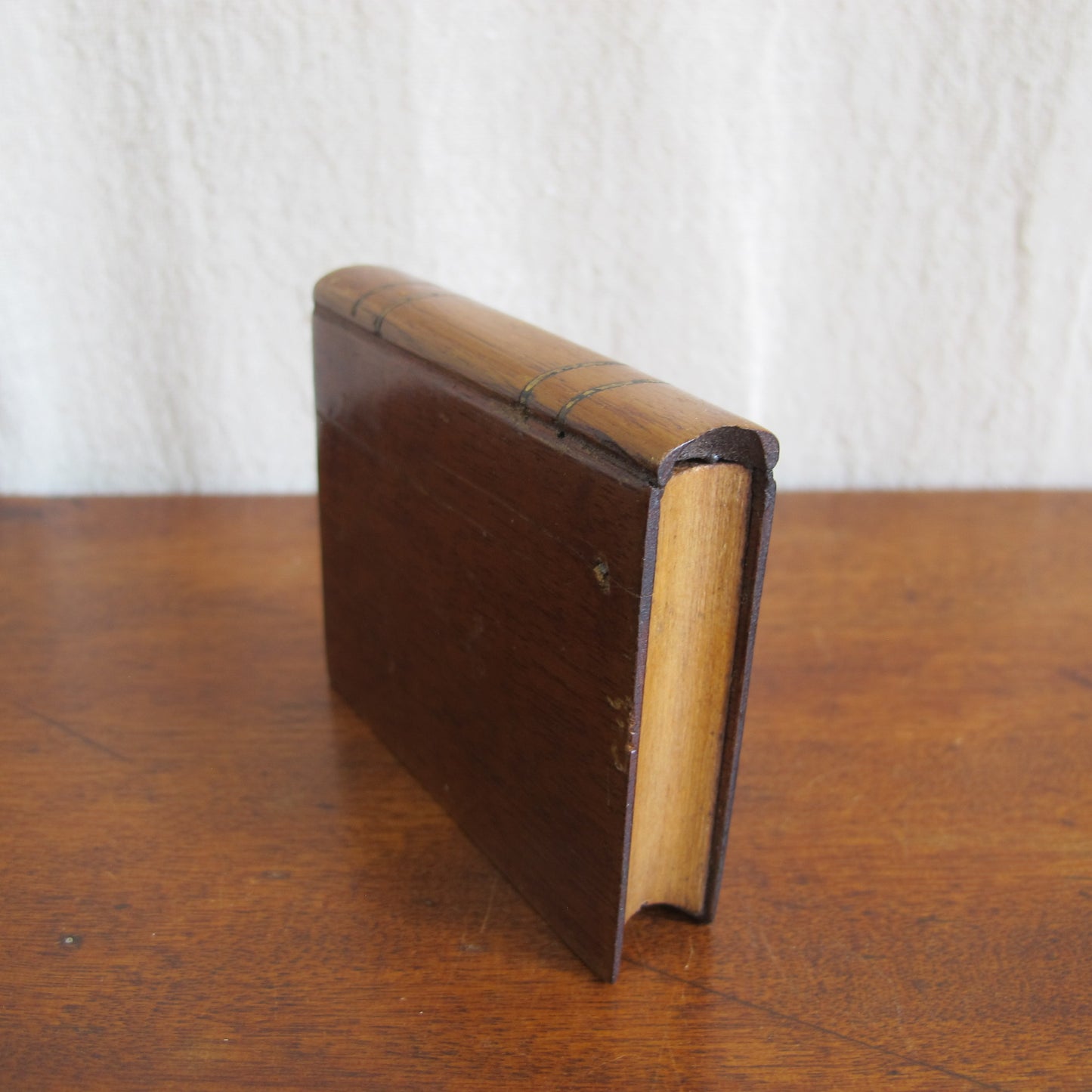 Wooden whimsy miniature book, inlaid with brass, late 19th c.