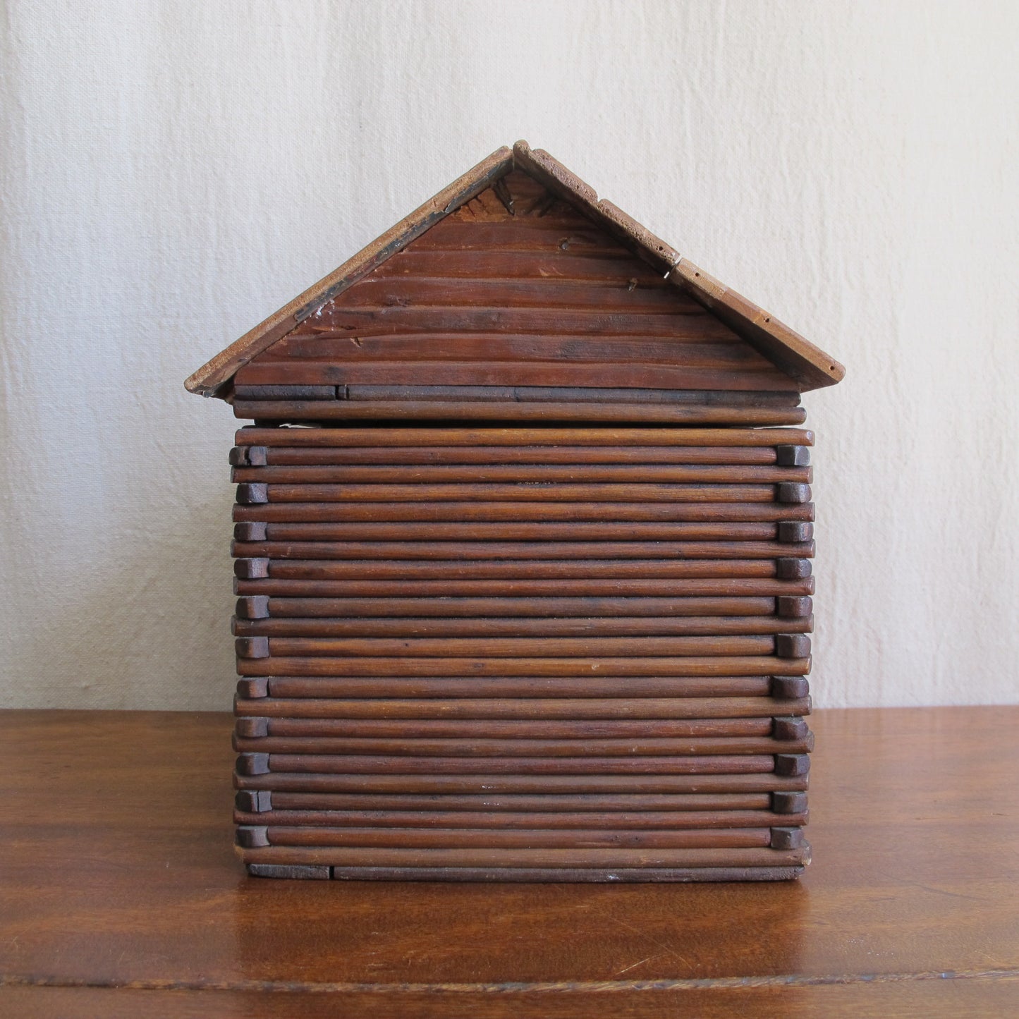 Miniature log cabin with interior made of cigar boxes, c. 1900 vintage antique