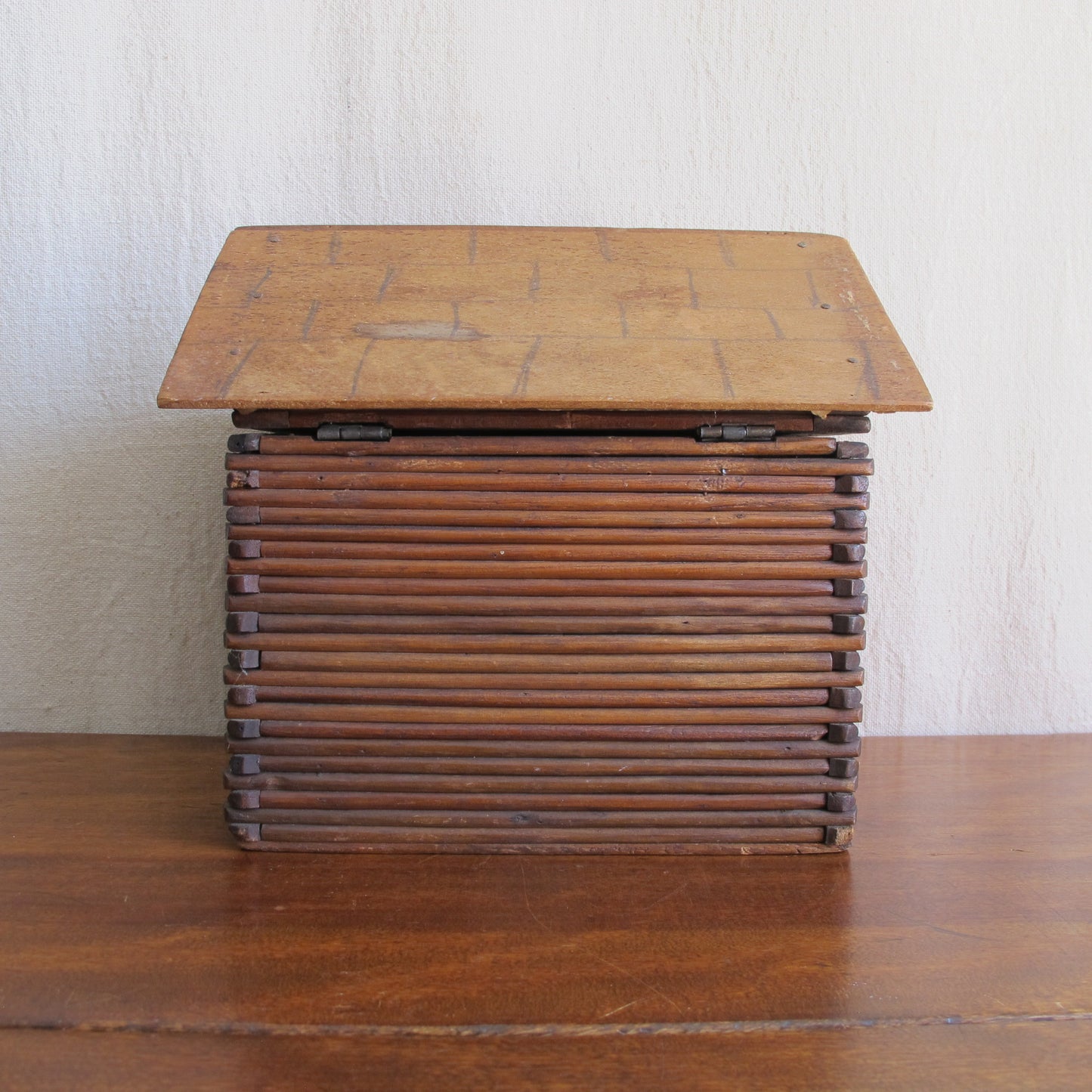 Miniature log cabin with interior made of cigar boxes, c. 1900 vintage antique