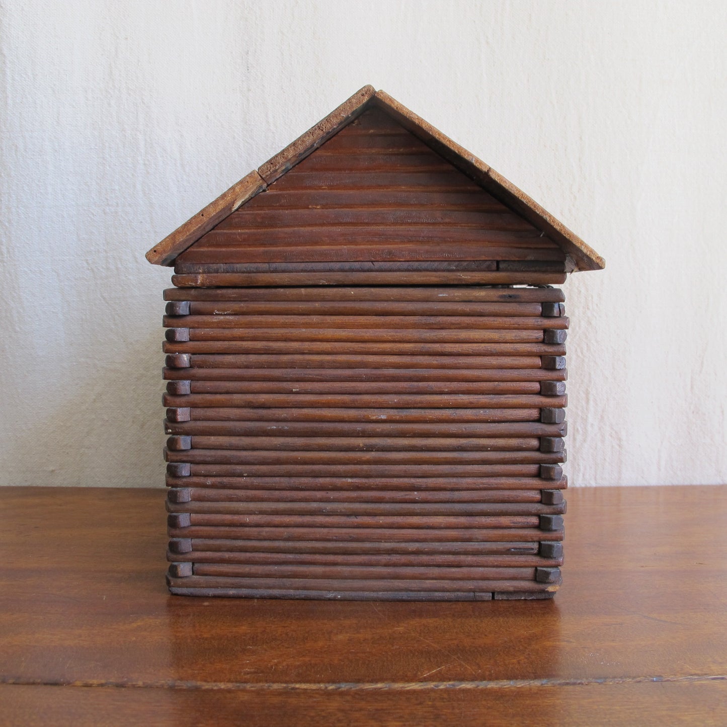 Miniature log cabin with interior made of cigar boxes, c. 1900 vintage antique