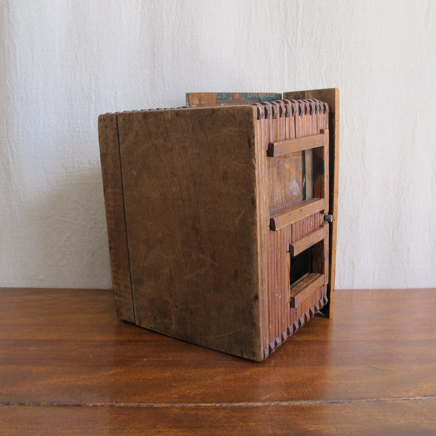 Miniature log cabin with interior made of cigar boxes, c. 1900 vintage antique