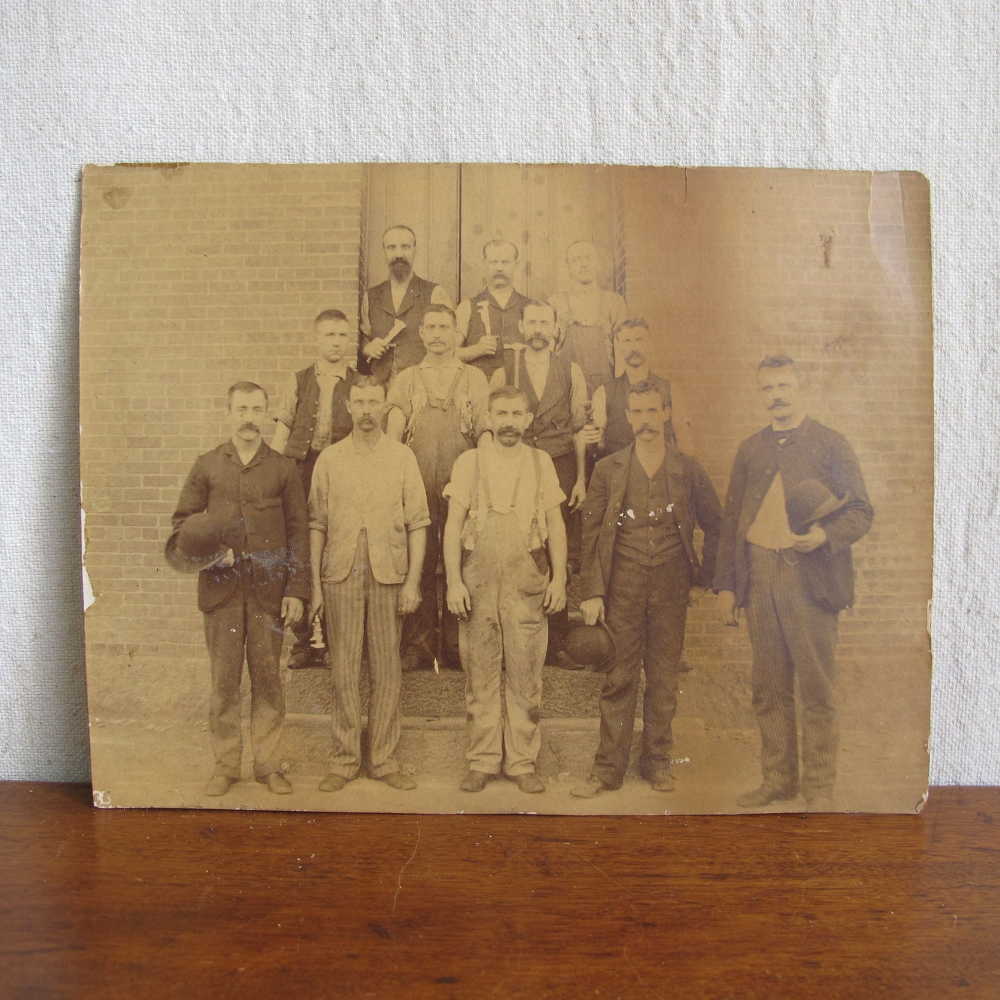 Four related 19th century factory photos depicting everyone who worked in this mill, from managers to machinists to laborers, most likely Massachusetts or Rhode Island, c. 1890, vintage antique