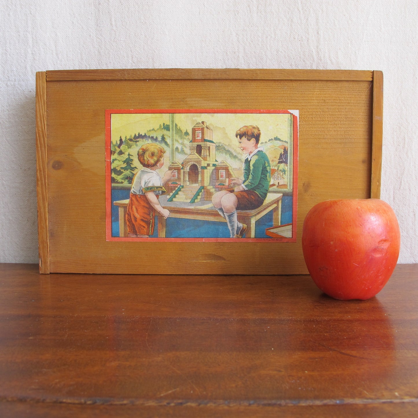 Architectural toy building block set in wood with paper and mica, made in Germany, c. 1920 vintage antique