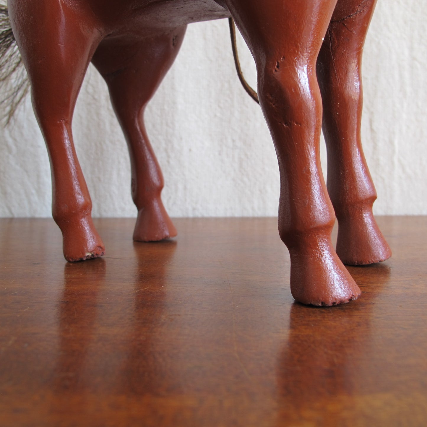 Folk art American dray horse toy, c. 1900., entirely handcarved with real horsehair, vintage antique