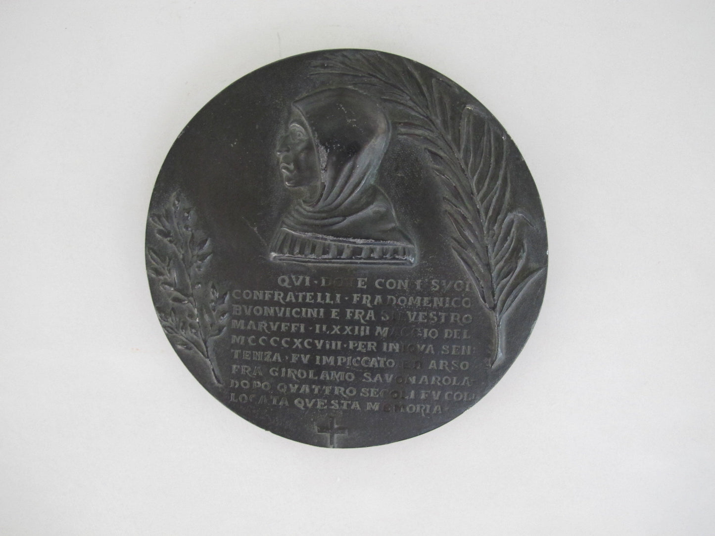 Medal Dante Laurels Palms Long Inscription Italian Roundel Medallion Maybe Bronze or Spelter 1910s 1920s 1930s