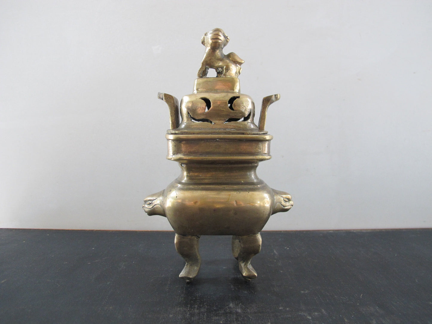 Censor Brass Chinese Foo Dog Dragon Heads 1920s