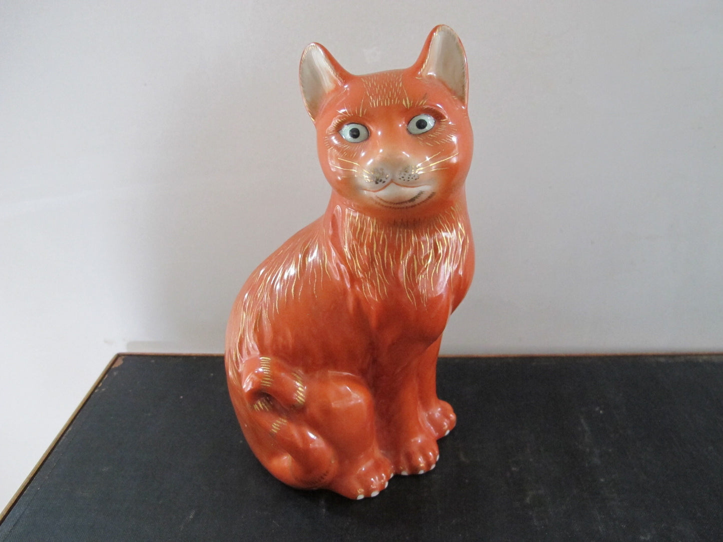 Galle Style Cat in Scarlet Red and Gold Reproduction of 1880s Original Emile Galle Tribute Likely German