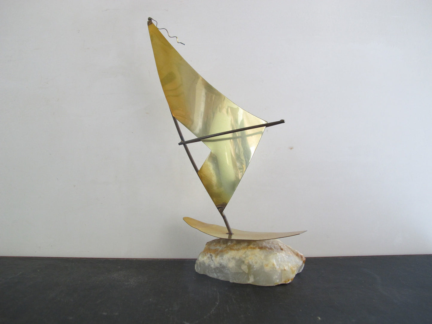 Sculpture Sailboat Brass Onyx 1970s 1960s Curtis Jere Style