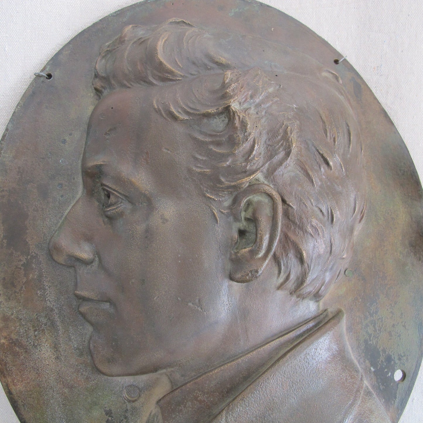 Henry Baerer Bronze Portrait Relief of a Young Man 1878 Signed Antique Sculpture Plaque