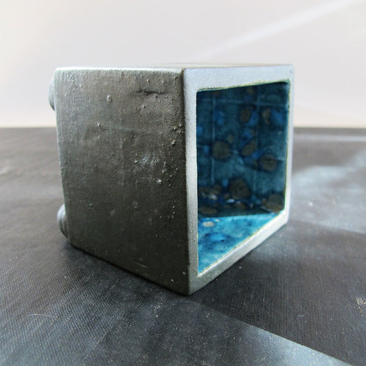 Art Pottery Cube Vessel American Studio Pottery 1960s Pine Green Turquoise Blue