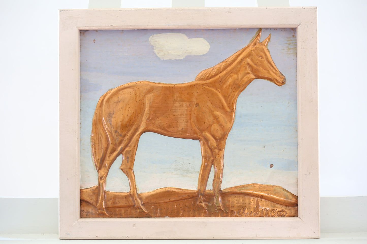 Western Copper Horse Relief Framed Signed Original 1961