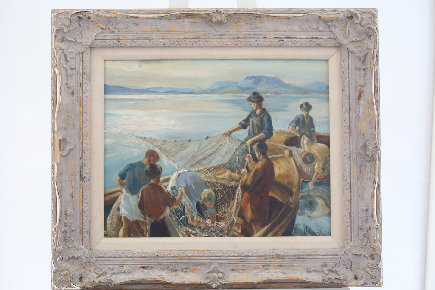 Painting Pal Udvary Seascape Oil Fisherman Framed Signed