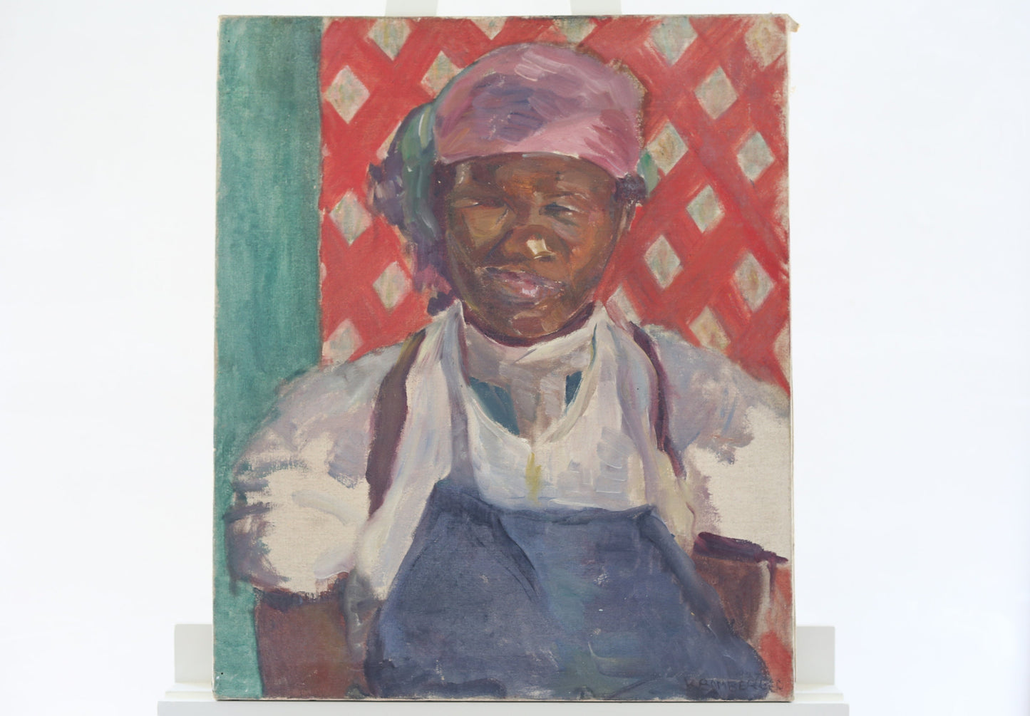 Ruth Bamberger Painting Black African Woman Culture Modernist Oil on Canvas Portrait Antique Art 1927 Paris Martinique Israel