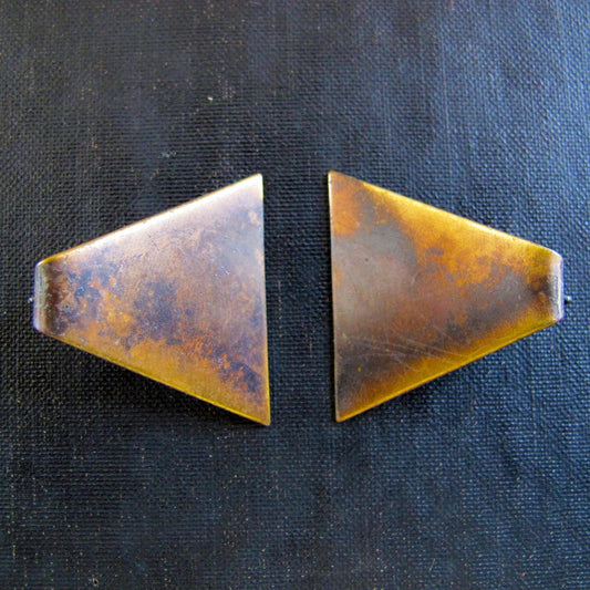 Earrings Modernist Copper Artist Made 1960s Triangle Patina Minimalist