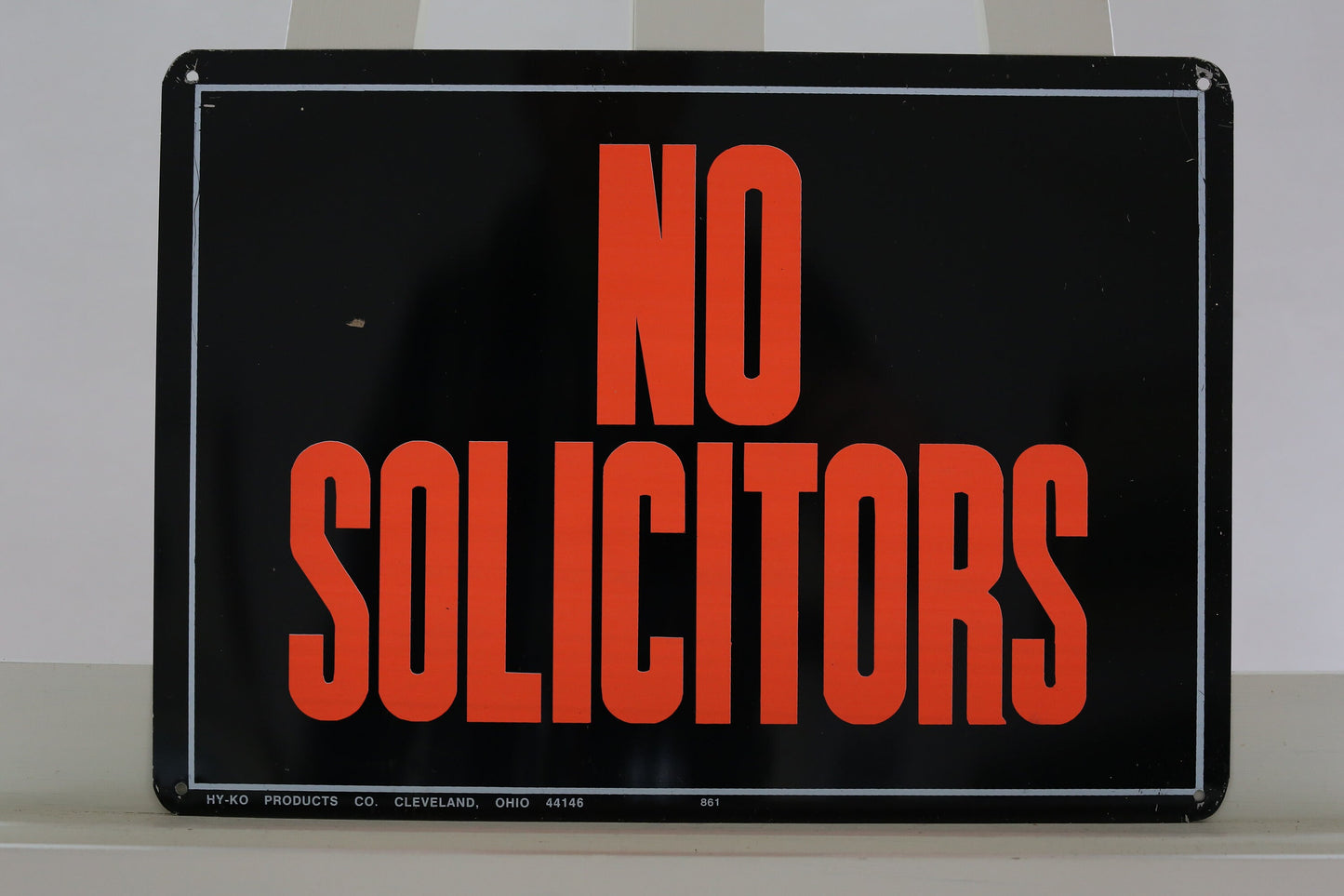 No Solicitors Vintage Metal Sign HY-KO Products Cleveland Aluminum