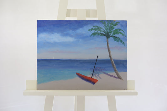 Oil Painting Florida Deserted Island Palm Tree Beach Blue Arthur Turcotte Original