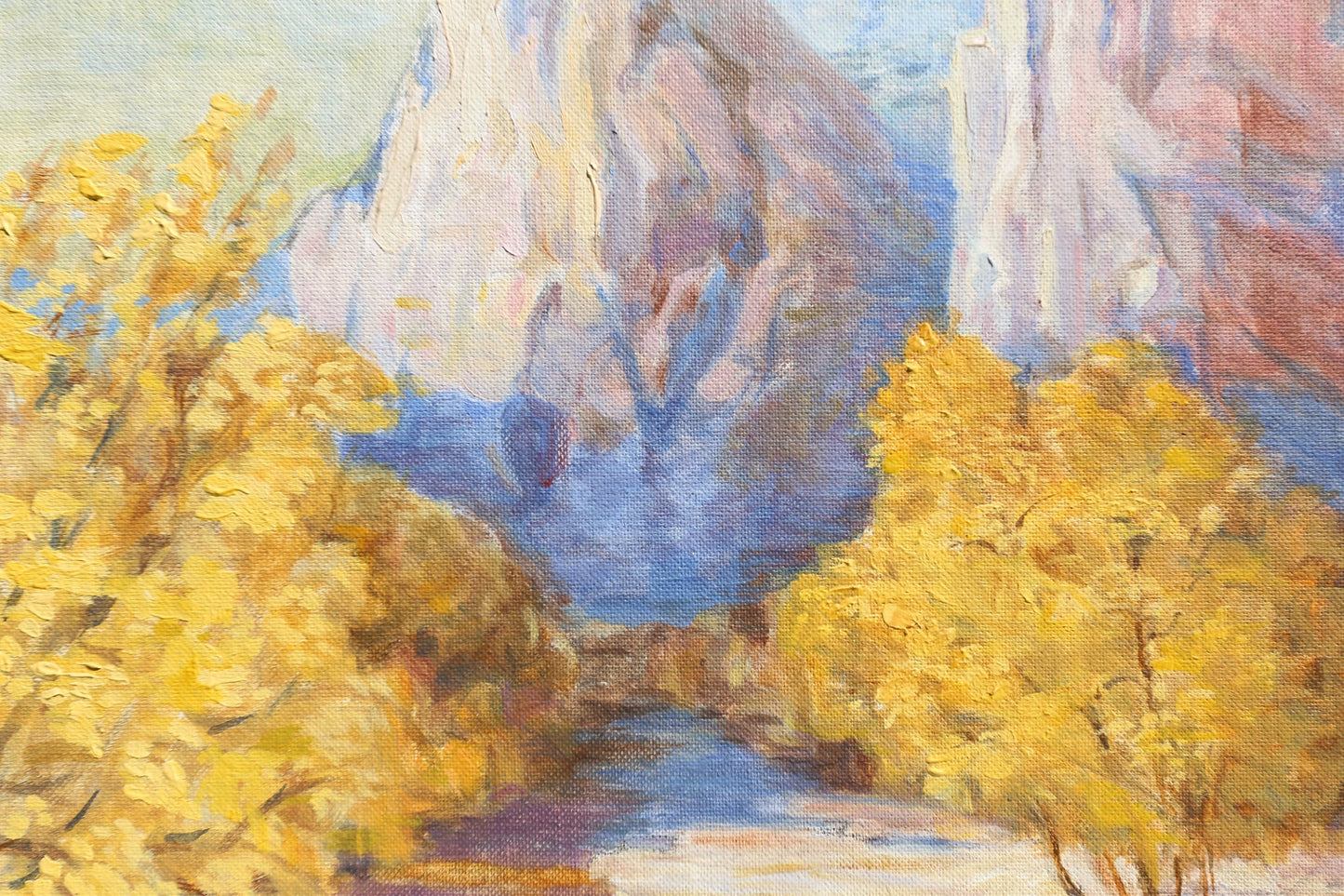 Oil Painting Landscape Treescape on Canvasboard "Connecticut Rock Formations with Autumn Fall Trees" Artist Jule Melbardis 1950s