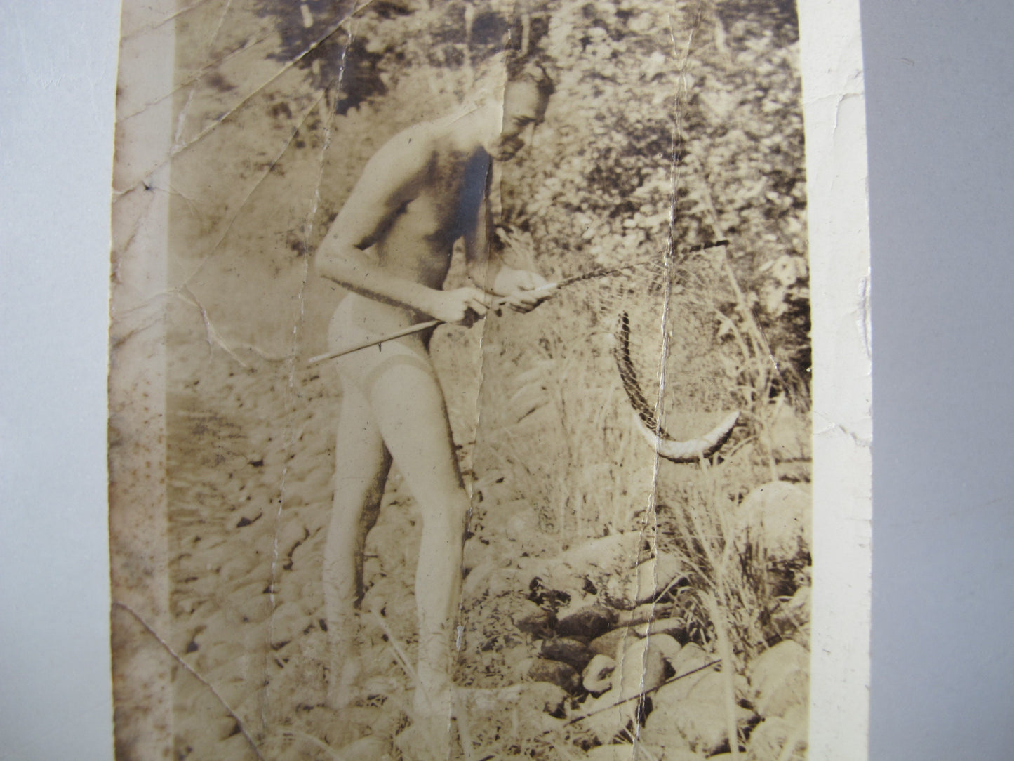 Photograph Naturist Nudist Fisherman Kezar Pond 1935 1930s Original Print