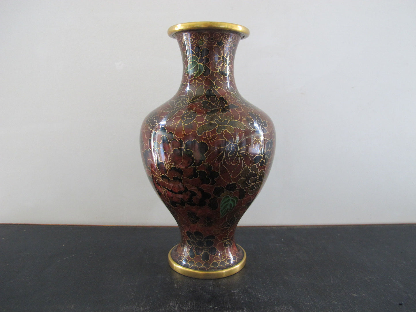 Vase Large Cloisonne Autumnal Fall Camellias Flowers Colors 1960s Chinese with Paperwork