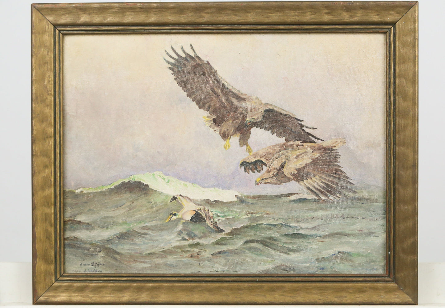 Painting Seascape Eagles Birds Signed Copy of A. Lindstrom 1930