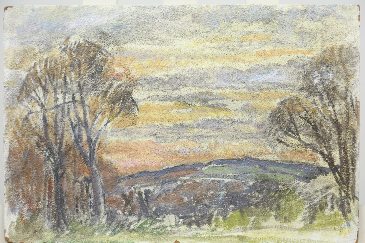 Painting Landscape Oil English England Dorothy Whittington Bloomsbury Style Trees Meadow Twilight Sunset Sunrise