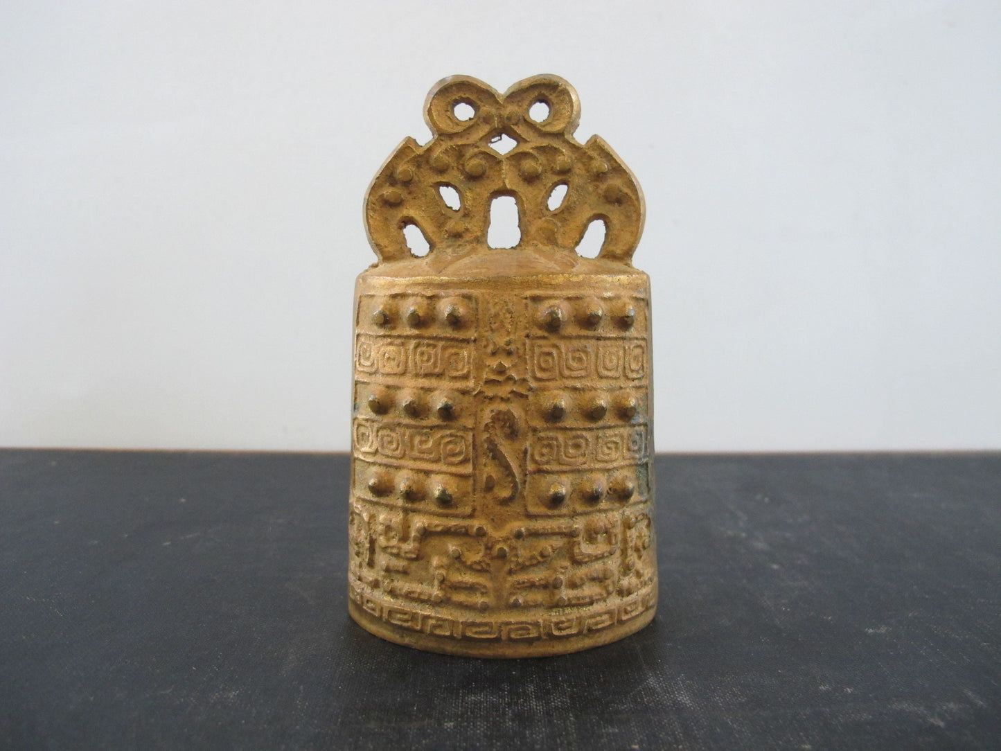 Bell Chinese Gilt Bronze Archaic Style Form Gold 1950s 1960s