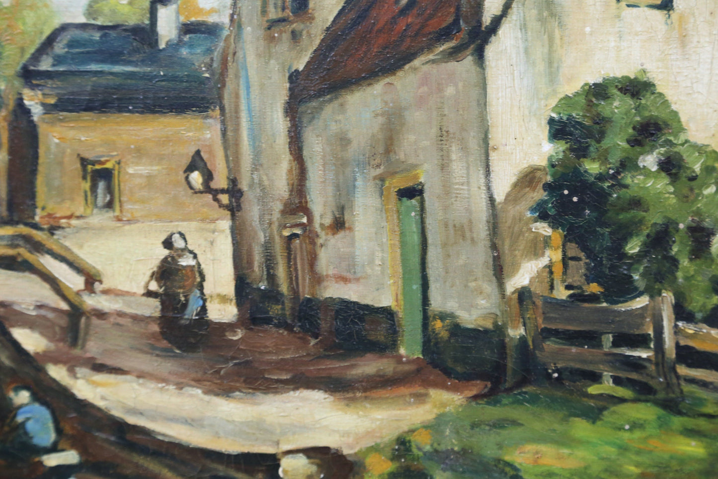 Painting Cityscape Oil Dutch Signed 1935 Village Scene