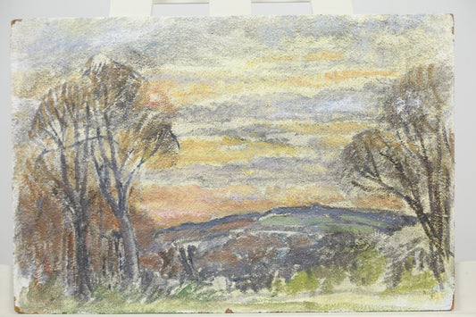 Painting Landscape Oil English England Dorothy Whittington Bloomsbury Style Trees Meadow Twilight Sunset Sunrise