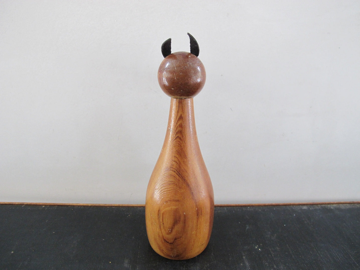 Toothpick Holder Japanese Cryptomera Horse Leather and Wood 1950s 1960s Treen