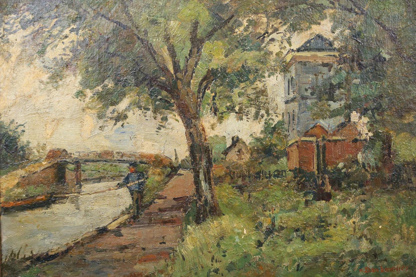 Charles Dankmeijer Painting Oil Dutch Village Scene 1910s Carel