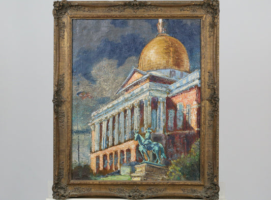 Massachusetts State House Oil Painting Boston Modernist Bulfinch Dome Framed