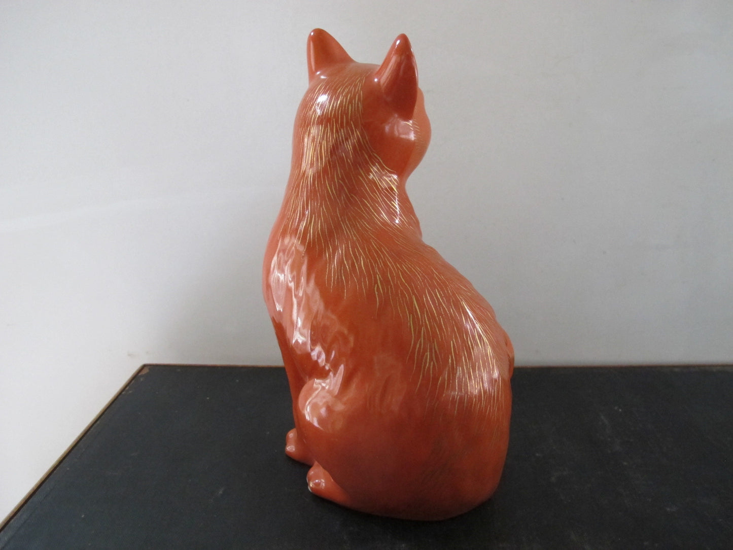 Galle Style Cat in Scarlet Red and Gold Reproduction of 1880s Original Emile Galle Tribute Likely German