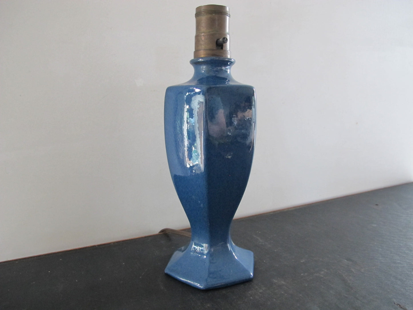 Lamp Arts and Crafts Edwardian Art Pottery Blue Urn Faceted 1910s 1920s Brass Socket